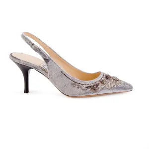 English Rosie High Sling - Grey Silver Velvet