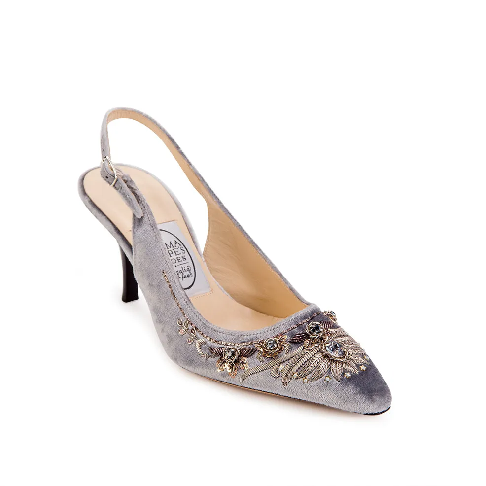 English Rosie High Sling - Grey Silver Velvet