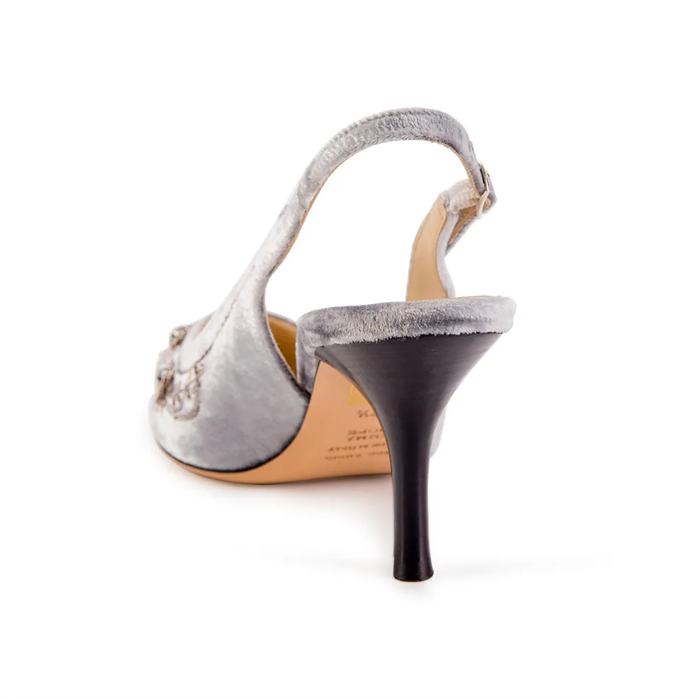 English Rosie High Sling - Grey Silver Velvet