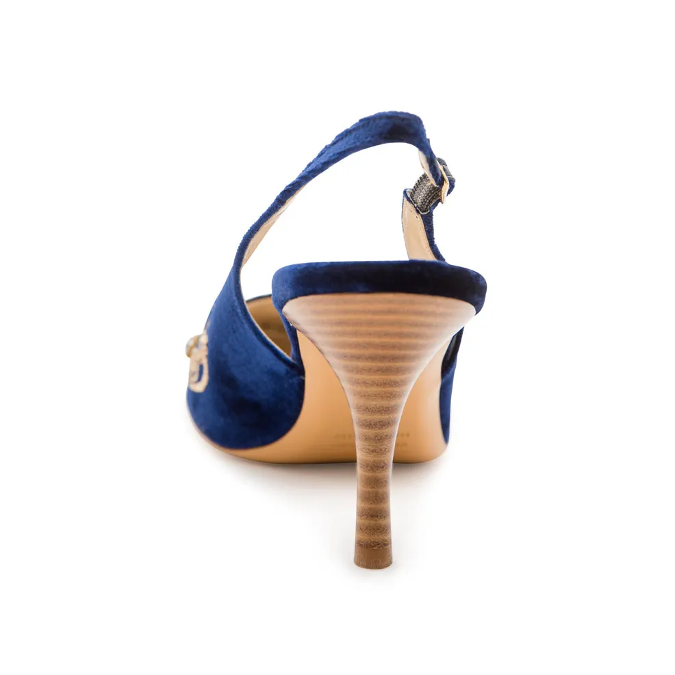 English Rosie High Sling - Navy Gold Velvet
