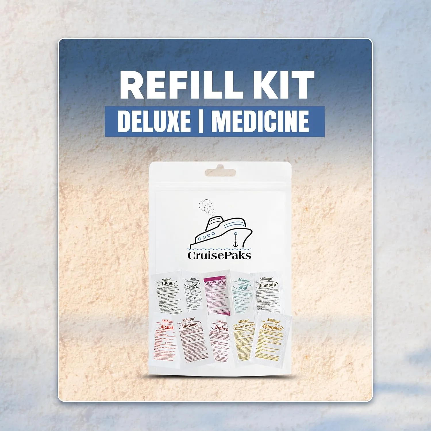 Essential Refill First Aid Kit | Travel Size | 60 Pieces | Deluxe | Unit Dose Medicines