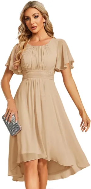 Ever-Pretty Women's Chiffon Crew Neck Pleated Waist Short Sleeve Wedding Guest Dress 02053