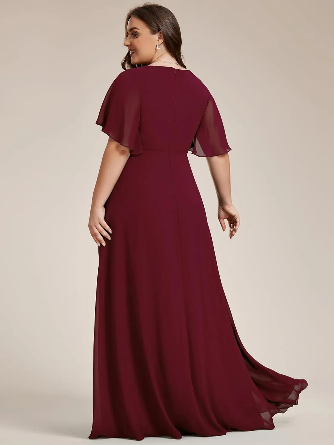 Ever-Pretty Women's Chiffon V Neck Short Sleeves Appliques Plus Size Dresses for Curvy Women Formal Dresses 01960-DA