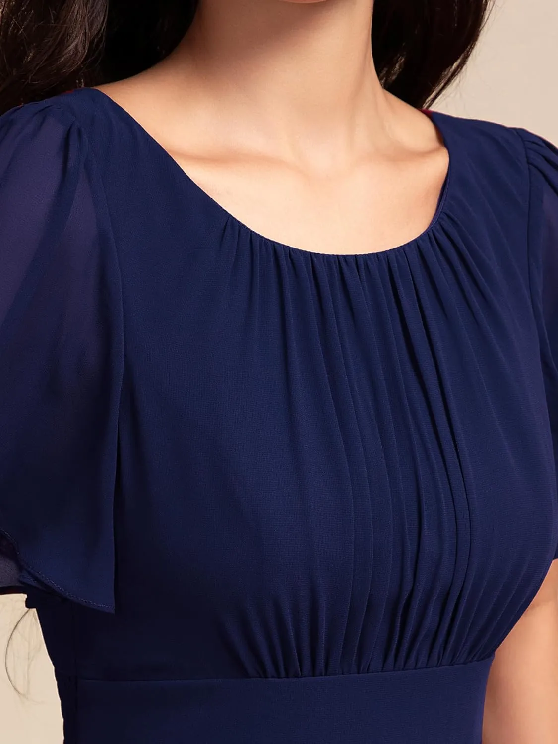Ever-Pretty Women's Crew Neck Short Sleeves Elastic Waist Slit Flowy A Line Hi-Lo Wedding Guest Dress 02213