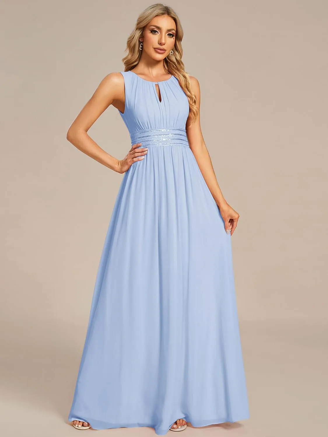 Ever-Pretty Women's Crew Neck Sleeveless A Line Hollow Out Sequin Maxi Fromal Dress 01955