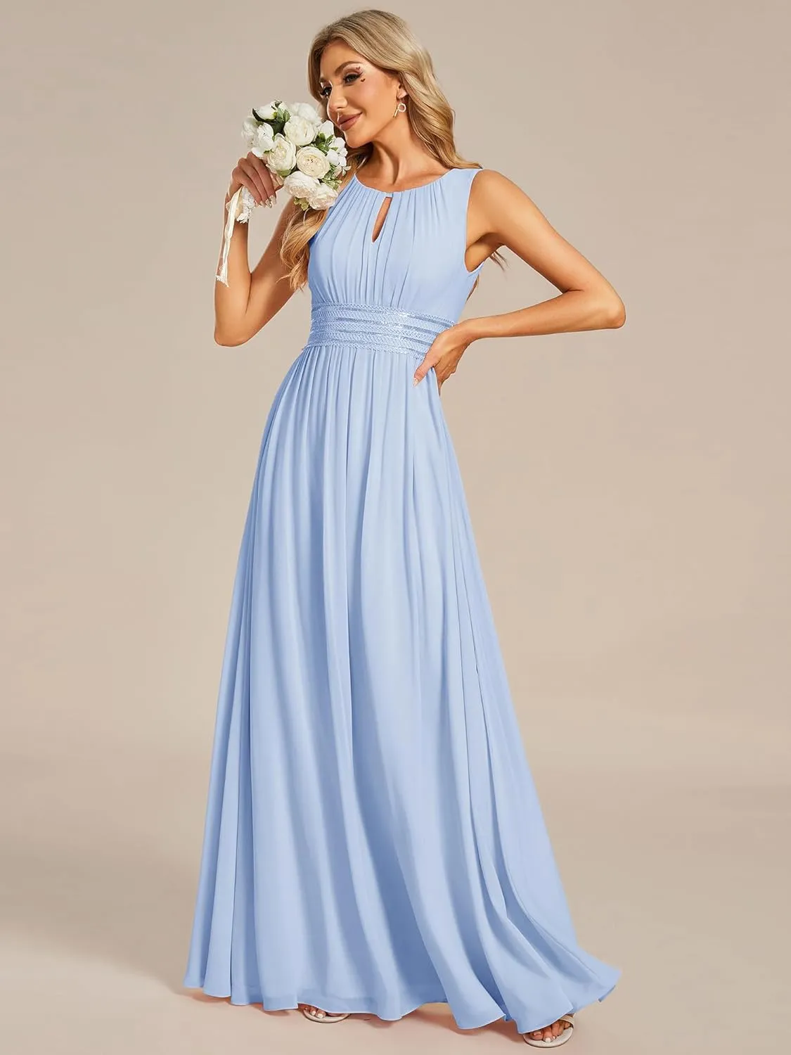 Ever-Pretty Women's Crew Neck Sleeveless A Line Hollow Out Sequin Maxi Fromal Dress 01955