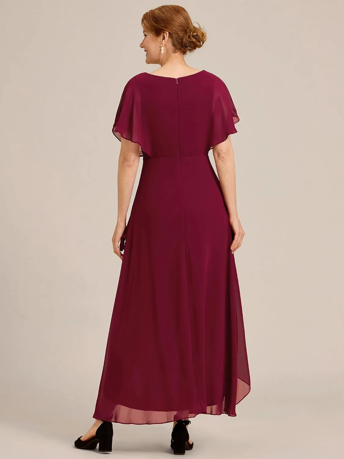 Ever-Pretty Women's Formal Dress A Line V Neck Applique Waist Tea Length Wedding Guest Dress 02027