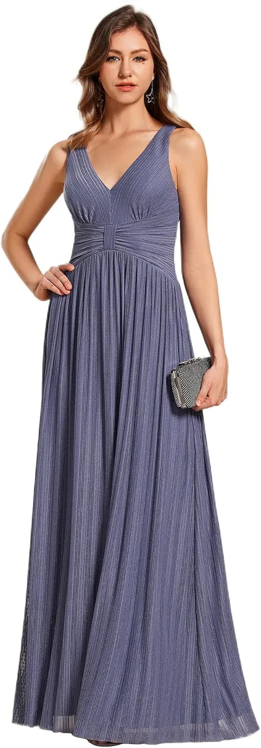 Ever-Pretty Women's Glitter Sleeveless V Neck A-Line Pleated Waist Evening Gowns 02133