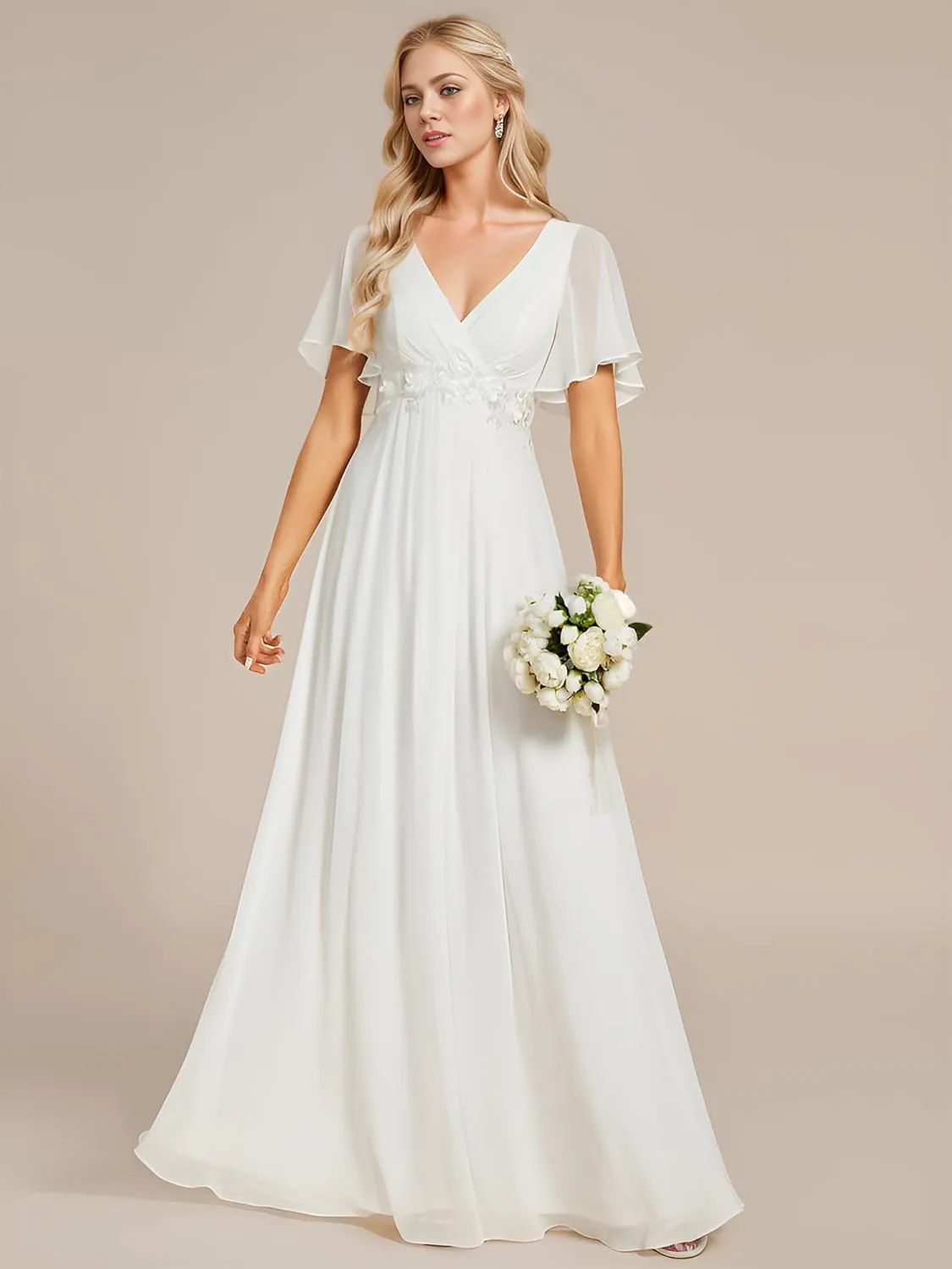 Ever-Pretty Women's Mother's Dress Chiffon V Neck A Line Appliques Waist Formal Dresses 01960