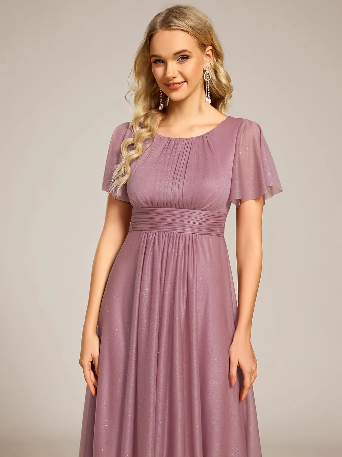 Ever-Pretty Women's Summer Glitter Crew Neck Hi-Lo High Waist Short Wedding Guest Dress 55159