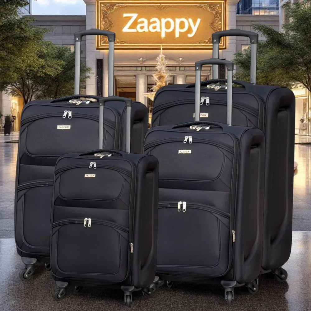 Falcon Premium Expandable Soft Fabric Luggage Set | 4 Smooth Spinner Wheels | Secure Combination Locks
