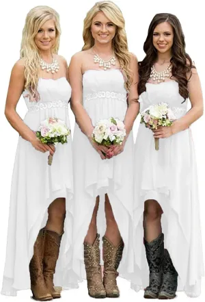Fanciest Women's Strapless High Low Bridesmaid Dresses Wedding Party Gowns Turquoise