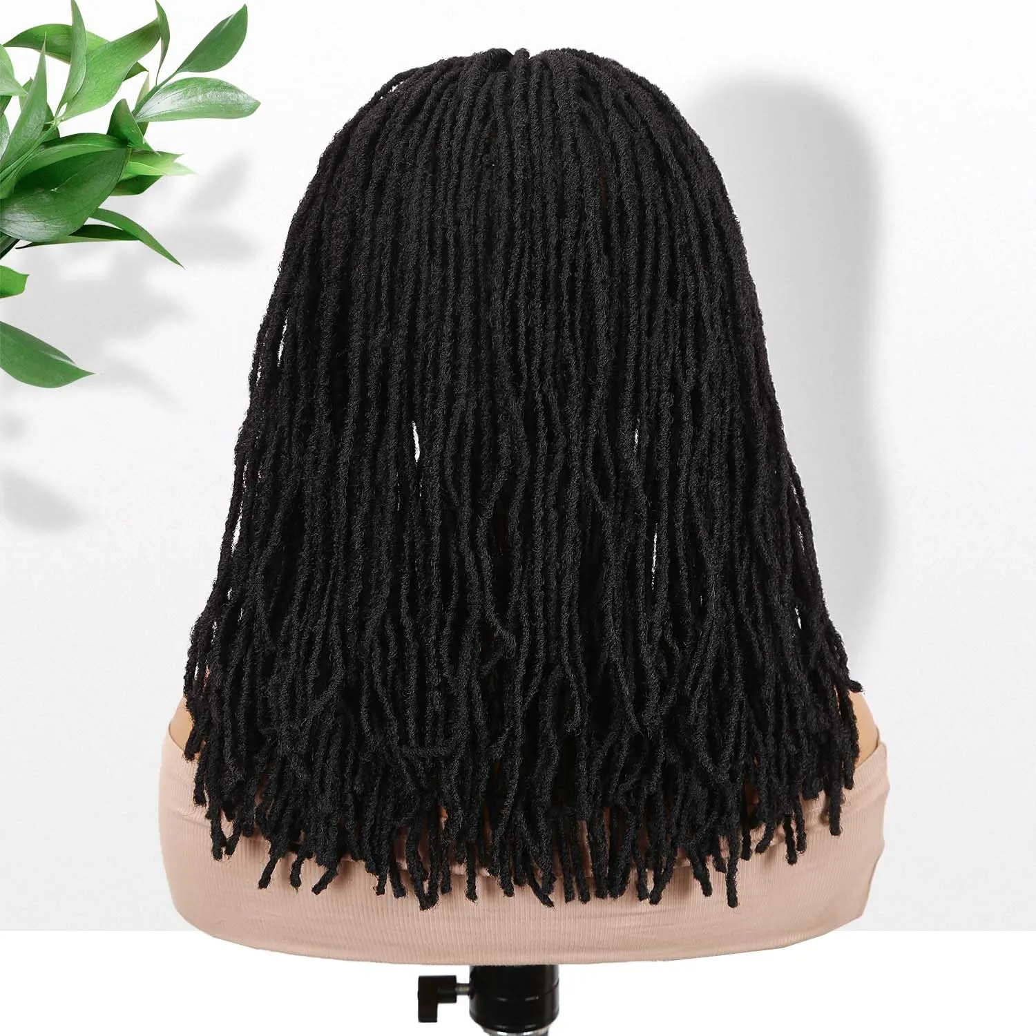 Fancy Hair Full Lace Short Faux Locs Wig with Baby Hair Lace Front Twist Braids Wig Synthetic Micro Locs Wig for Black Women (Natural Black)