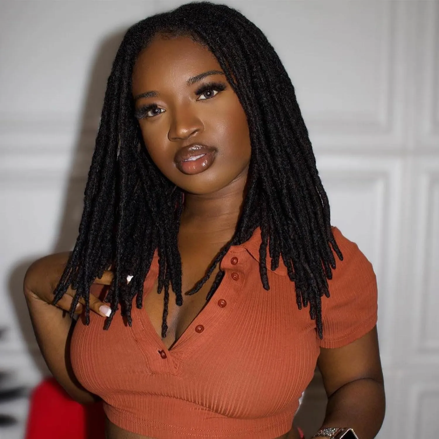 Fancy Hair Full Lace Short Faux Locs Wig with Baby Hair Lace Front Twist Braids Wig Synthetic Micro Locs Wig for Black Women (Natural Black)