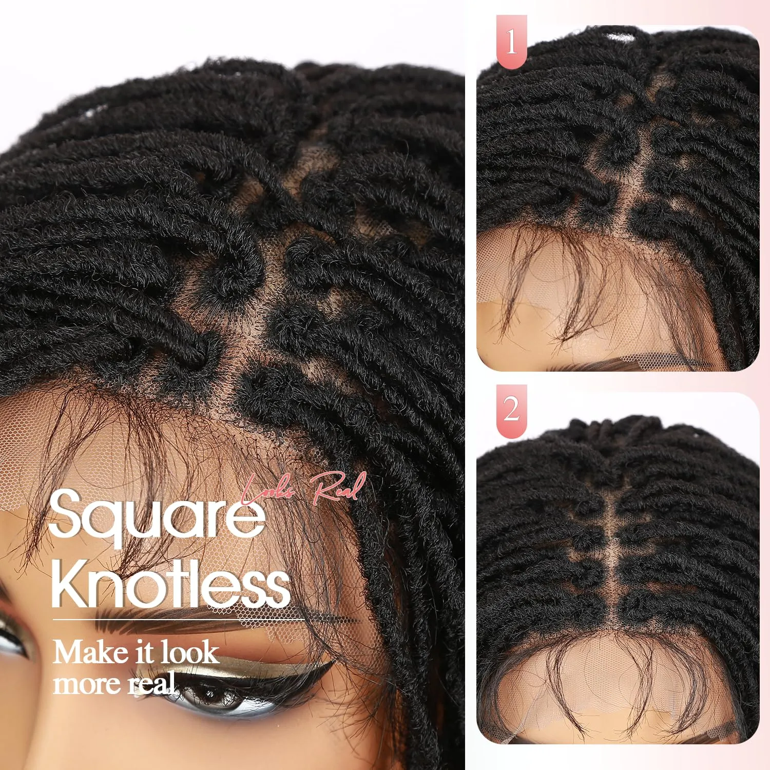 Fancy Hair Full Lace Short Faux Locs Wig with Baby Hair Lace Front Twist Braids Wig Synthetic Micro Locs Wig for Black Women (Natural Black)