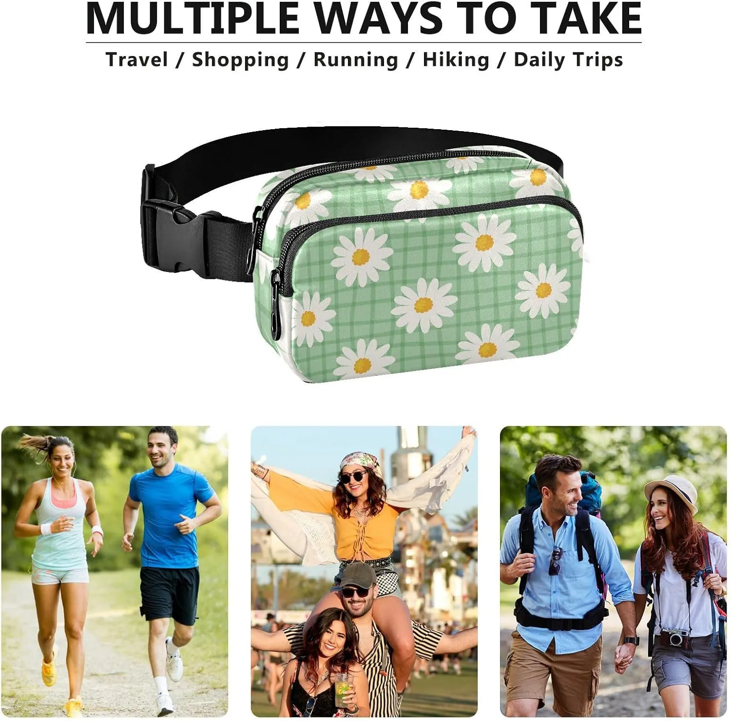 Fanny Pack for Men Women Crossbody Bag Belt Bag Nylon Waterproof Fashion Waist Packs Running Hiking Sports Bags Travel Side Bag Daisy