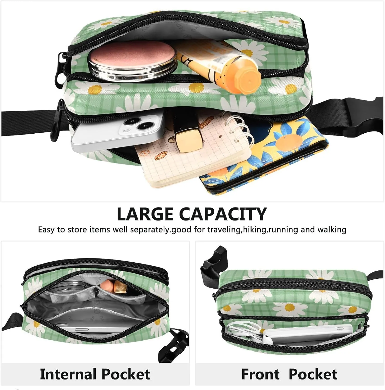 Fanny Pack for Men Women Crossbody Bag Belt Bag Nylon Waterproof Fashion Waist Packs Running Hiking Sports Bags Travel Side Bag Daisy