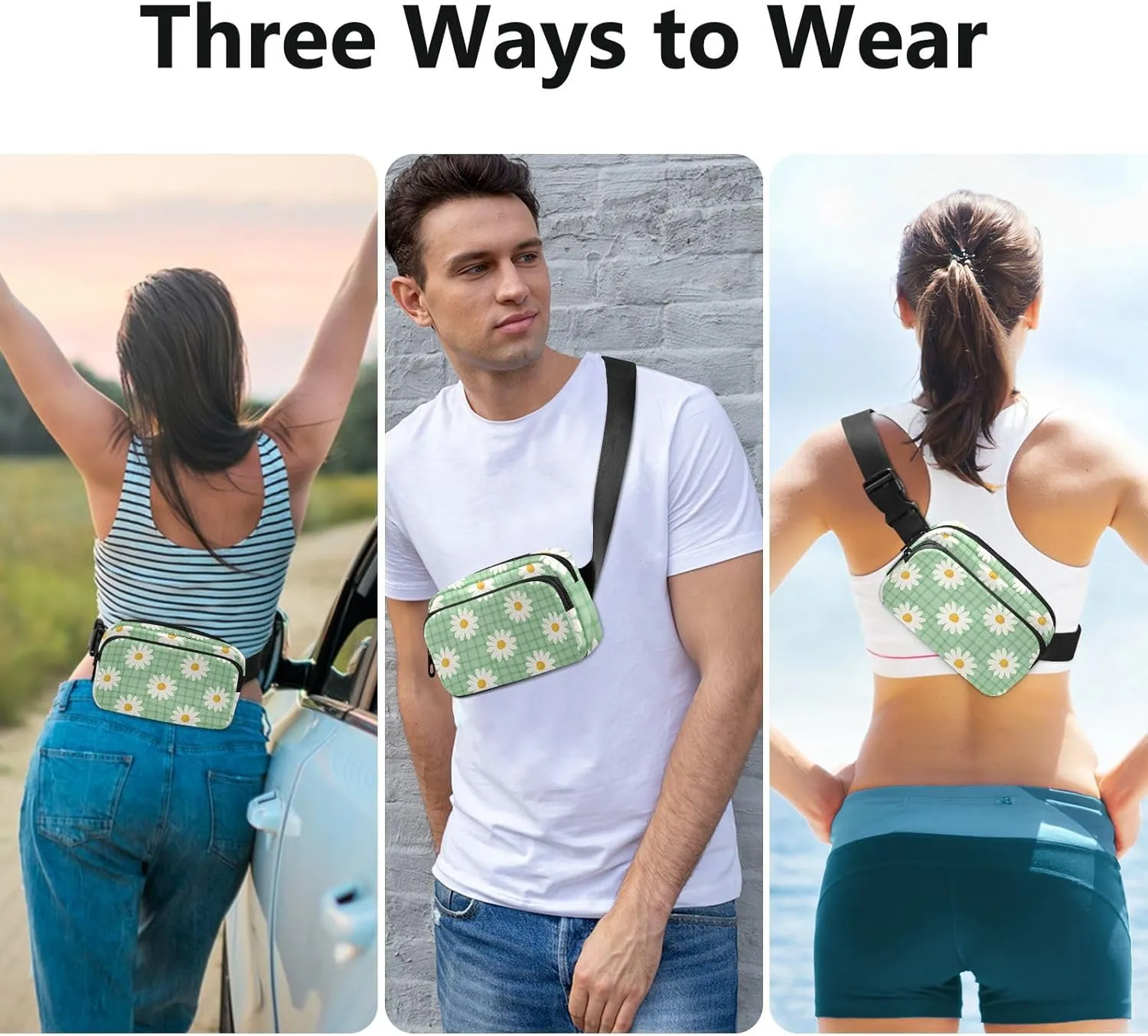 Fanny Pack for Men Women Crossbody Bag Belt Bag Nylon Waterproof Fashion Waist Packs Running Hiking Sports Bags Travel Side Bag Daisy