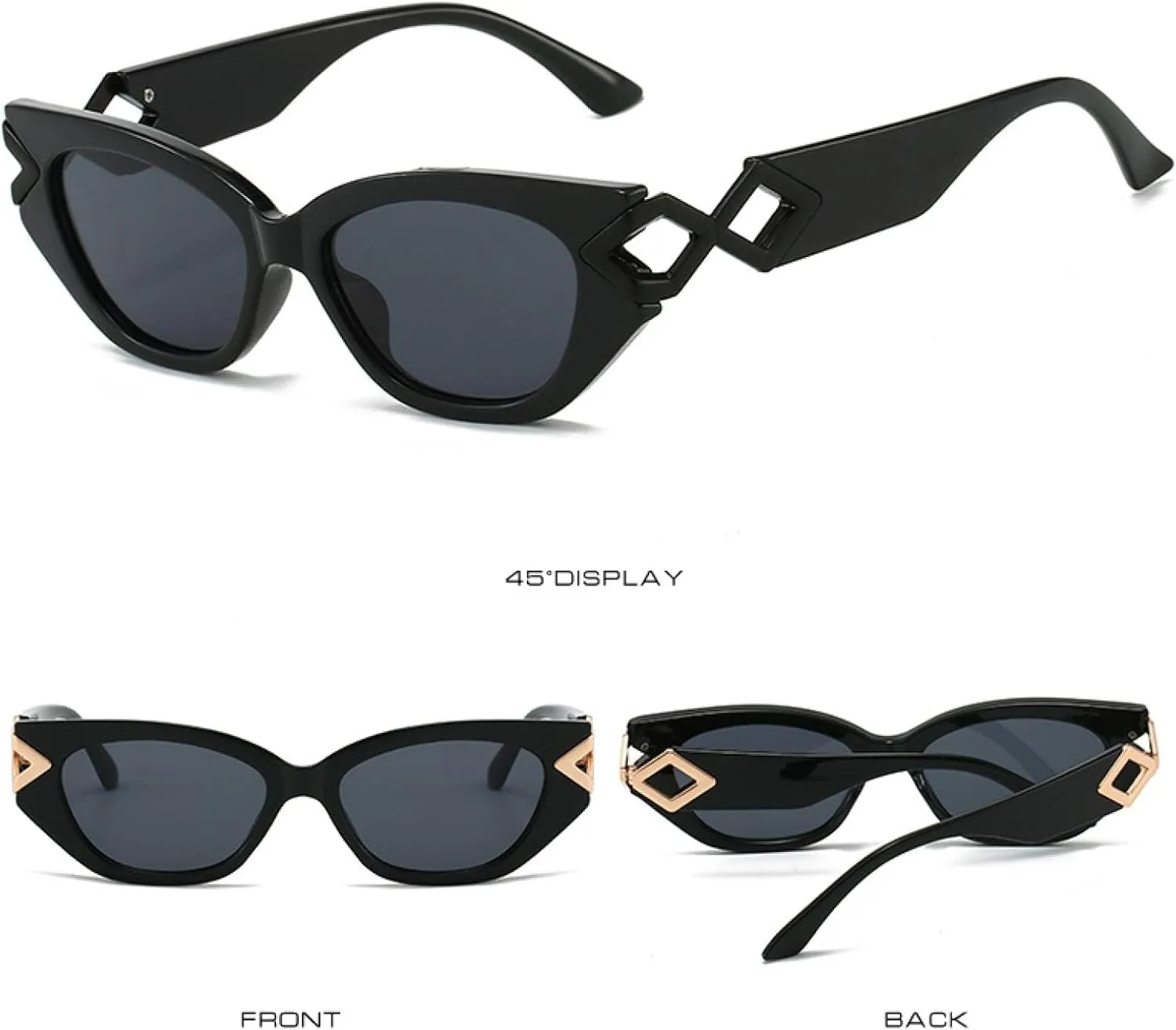 Fashion Cat Eye Sunglasses Gradient Lenses Paperclip Frame Luxury Decoration Glasses Uv400