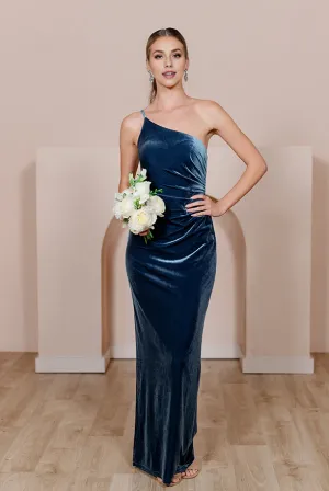 Fashionable and Beautiful One Shoulder With Exposed Back Velvet dress Velvet Evening Dress Prom Dresses