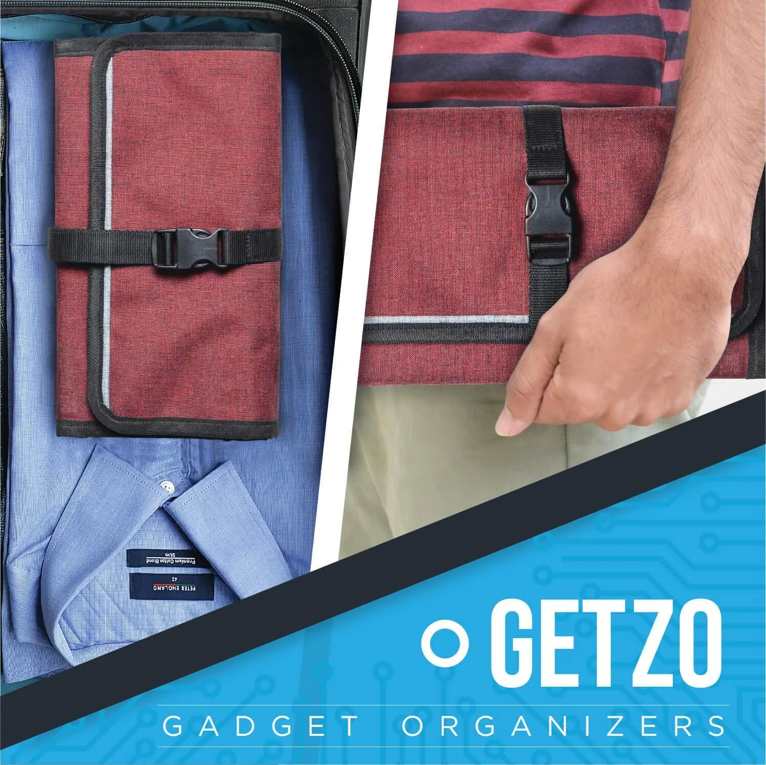 FATMUG Polyester Travel Organizer Bag For Small Electronic And Accessories -Gadgets Kit Case Pouch - Maroon, 0.5 Cm, 57 Cm
