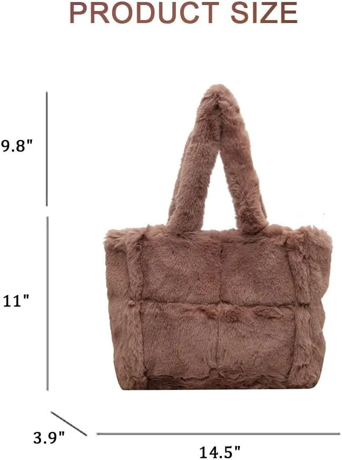 Faux Fur Tote Bag for Women - Soft Fluffy Winter Purse, Large Shoulder Handbag for Shopping or Everyday Use