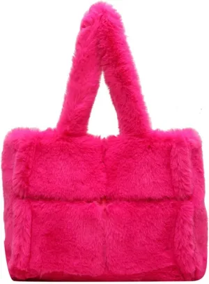 Faux Fur Tote Bag for Women - Soft Fluffy Winter Purse, Large Shoulder Handbag for Shopping or Everyday Use