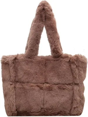 Faux Fur Tote Bag for Women - Soft Fluffy Winter Purse, Large Shoulder Handbag for Shopping or Everyday Use