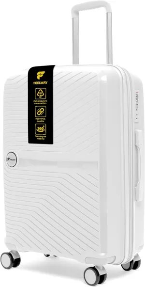 Feelway Travel 3-Piece Hard Side Luggage Set Durable, Expandable Design with 360° Double Spinner Wheels, TSA Lock, Telescopic Handle, Secure Zipper (White, 20")