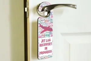 FELIXTA 2pcs Jet Lag Recovery in Progress – Plywood Door Handle Hanger – Travel Stamps Design