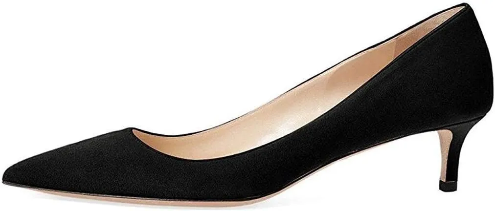 Fericzot Women's Kitten Heel Pumps,Classic Pointed Toe Slip On Low Heels Office Shoes for Evening Party Wedding Plus Size