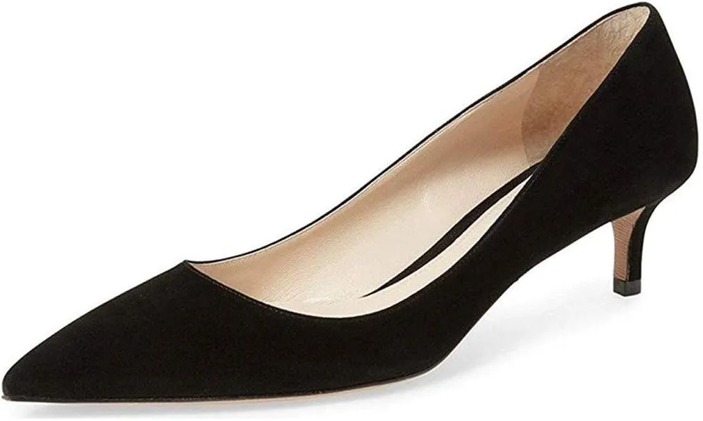 Fericzot Women's Kitten Heel Pumps,Classic Pointed Toe Slip On Low Heels Office Shoes for Evening Party Wedding Plus Size
