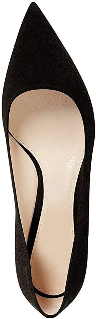 Fericzot Women's Kitten Heel Pumps,Classic Pointed Toe Slip On Low Heels Office Shoes for Evening Party Wedding Plus Size