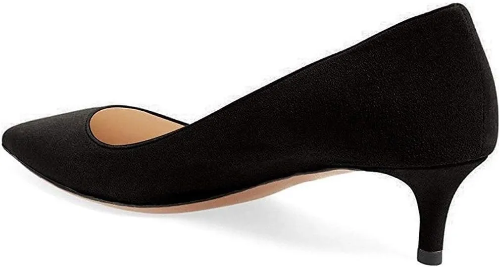 Fericzot Women's Kitten Heel Pumps,Classic Pointed Toe Slip On Low Heels Office Shoes for Evening Party Wedding Plus Size