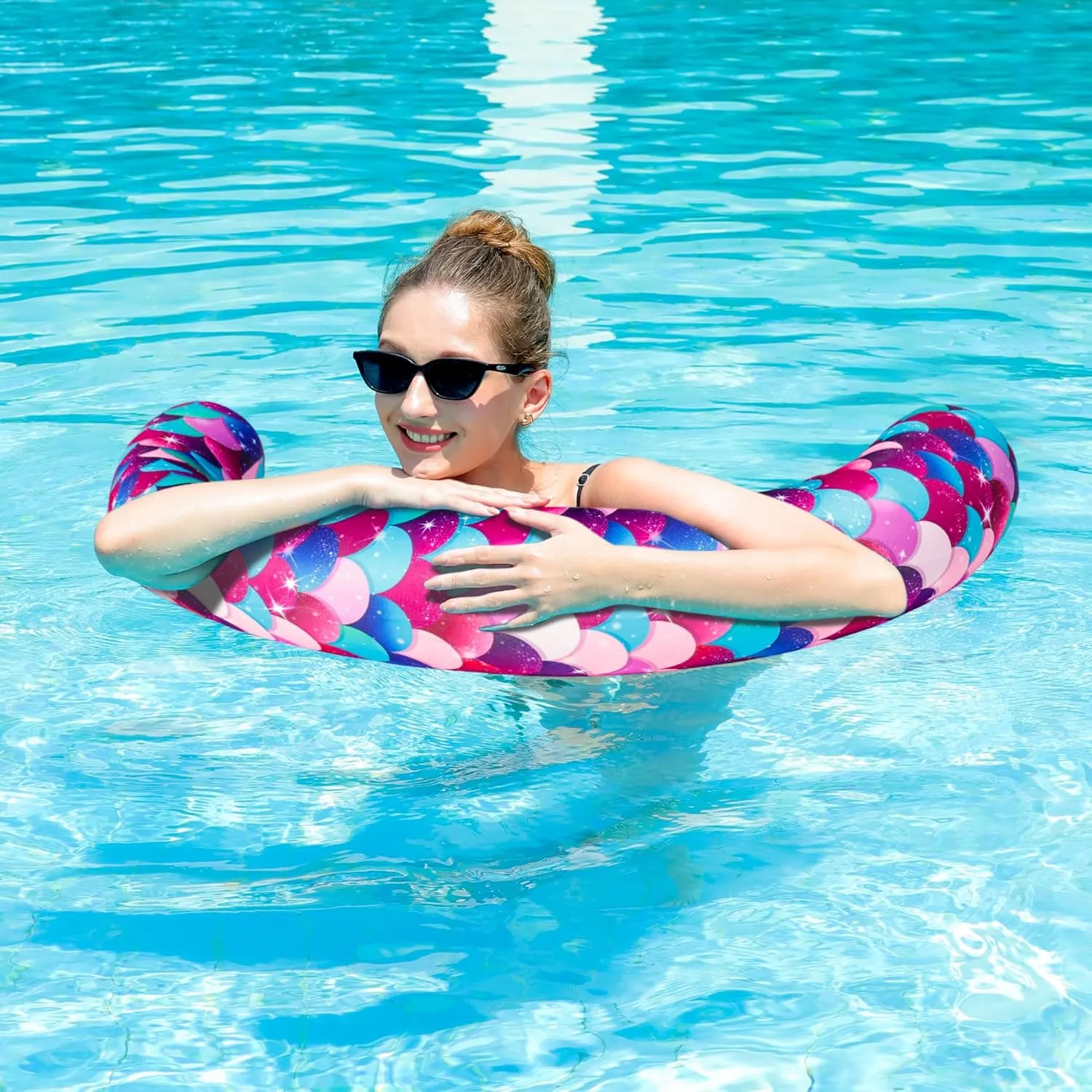FindUWill 2 Pack Curved Pool Noodles, Inflatable Fabric Covered Swimming Noodles, 37 x 19 Inches Inflatable Pool Floats Accessories for Summer Water Party