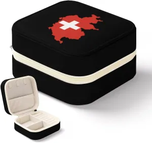 Flag Map of Switzerland Jewelry Organizer PU Leather Travel Jewelry Case Portable Jewelry Storage Holder Boxes