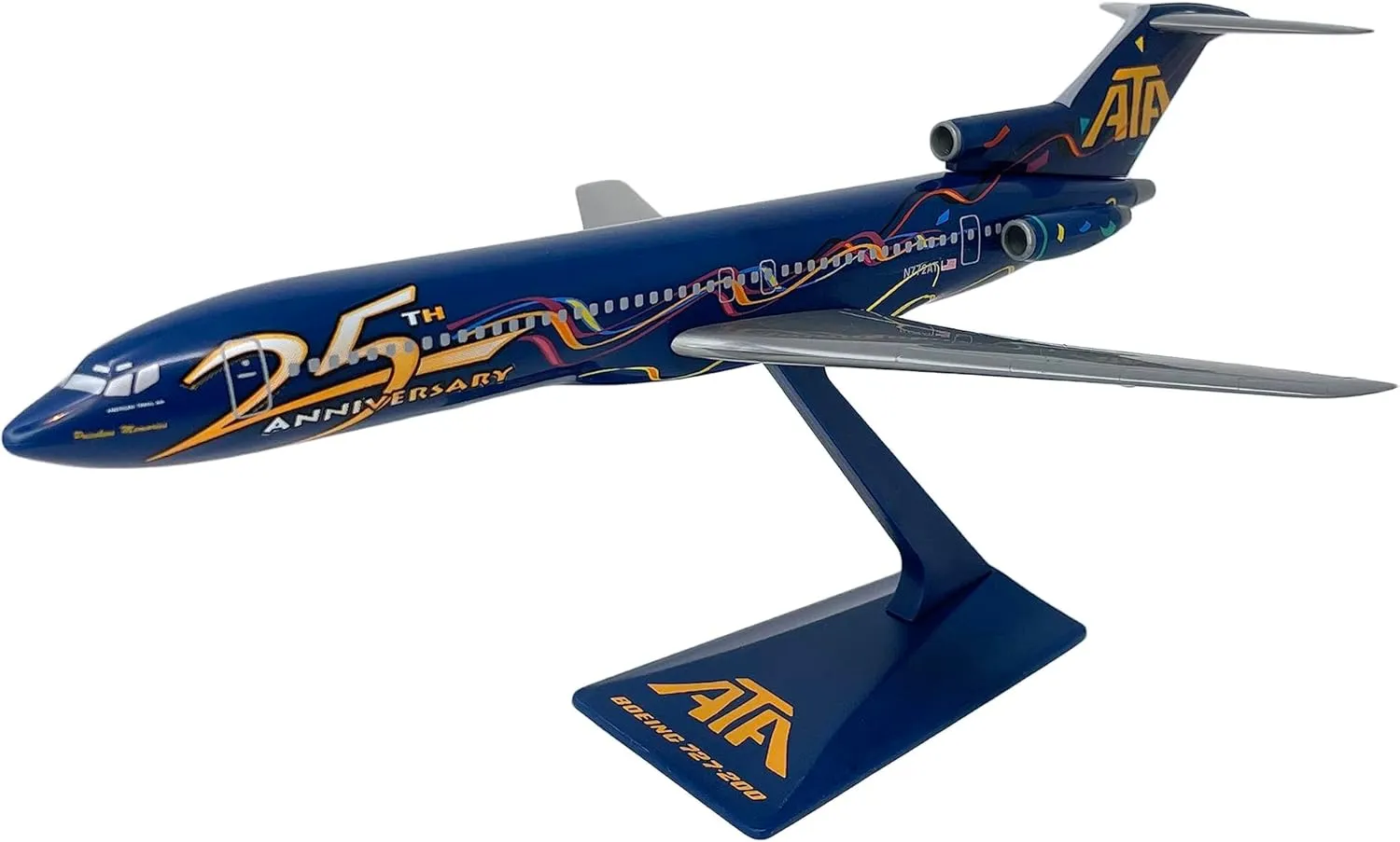 Flight Miniatures ATA 25th Anniversary Boeing 727-200 1:200 Scale - Plastic Snap-Fit Model Airplane - Collectible Replica of ATA Airlines Aircraft Part #ABO-72720H-500