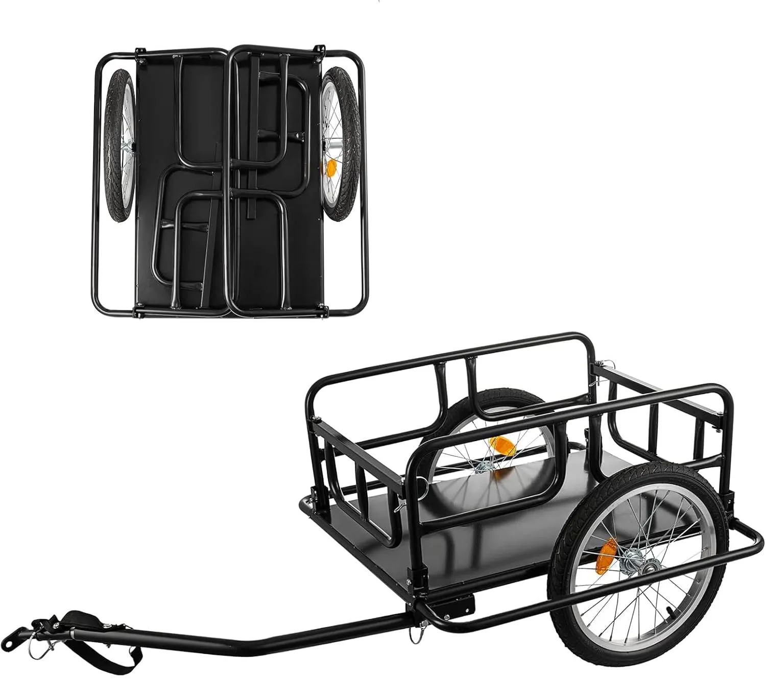Foldable Bike Cargo Trailer with Universal Bike Hitch, Bicycle Wagon Trailer with 16" Wheels & Reflectors, Large Loading Bike Trailer Storage Cart