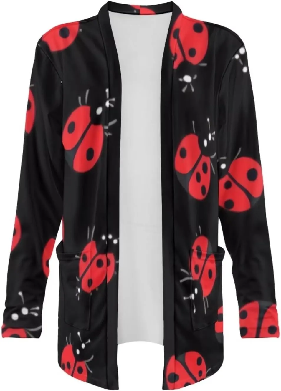 Forchrinse Red Ladybug Cardigan for Women Causal Long Sleeve Open Front Cardigans Sweater Fashion 2024 Fall Coat with Pockets