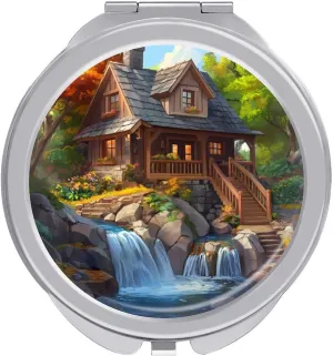 Forests House Pocket Mirror Mini Portable Makeup Mirror Travel Compact Mirror