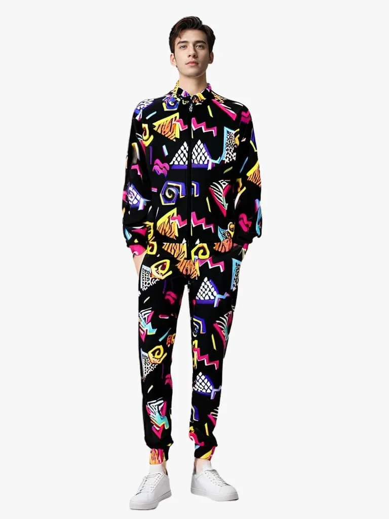 FOTN ﻿ 3pcs Mens 80s Costumes Retro 80s 90s hip hop Outfit 80s Vintage Tracksuit for Halloween Costume party