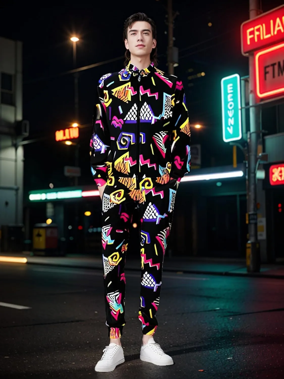 FOTN ﻿ 3pcs Mens 80s Costumes Retro 80s 90s hip hop Outfit 80s Vintage Tracksuit for Halloween Costume party