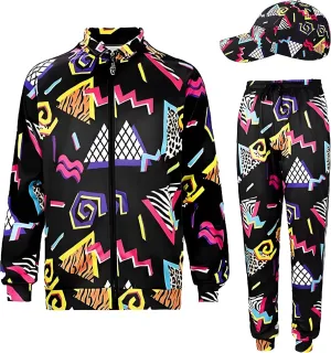 FOTN ﻿ 3pcs Mens 80s Costumes Retro 80s 90s hip hop Outfit 80s Vintage Tracksuit for Halloween Costume party