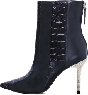 FSJ Women Sexy Stiletto High Heels Crocodile Pattern Ankle Boots Beaded Pointed Toe Booties Back Zipper 4 Inch Ladies Winter Banquet Party Evening Shoes Size 4-15 US