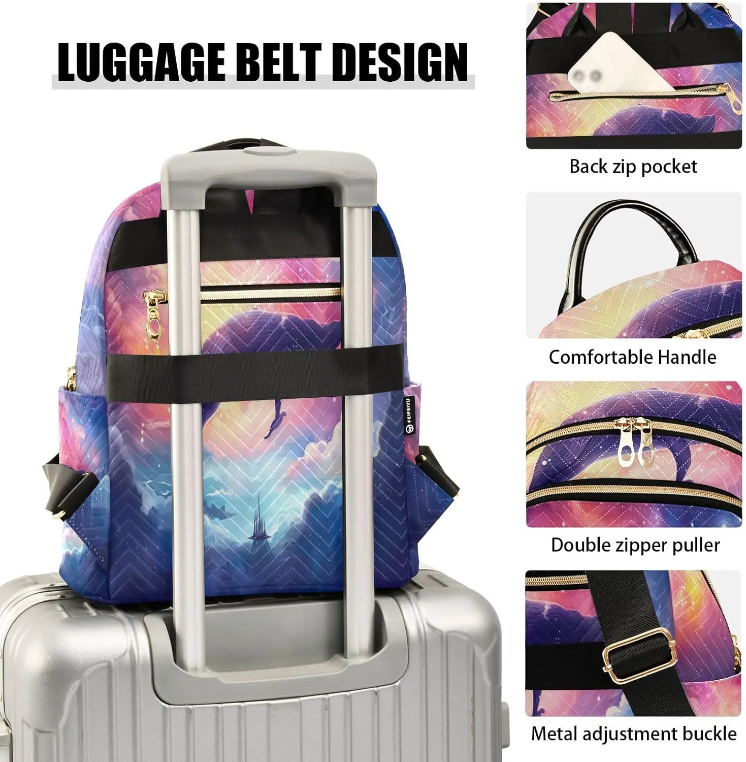 GAIGEO Fantasy Sea Of Clouds And Whale Woman's Fashion Backpack, Womens Travel Backpack for Airplane, Travel Backpack for Women, M