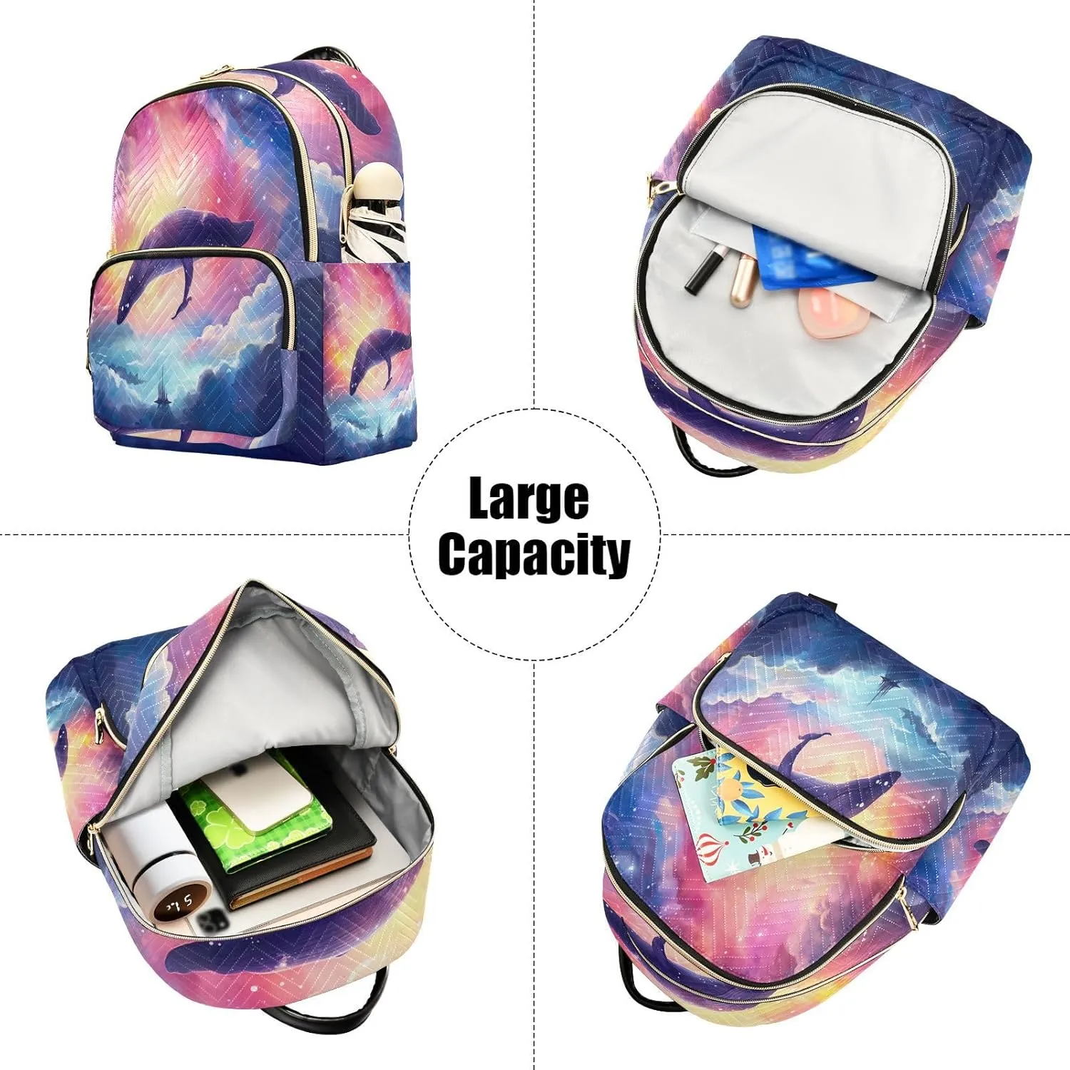 GAIGEO Fantasy Sea Of Clouds And Whale Woman's Fashion Backpack, Womens Travel Backpack for Airplane, Travel Backpack for Women, M