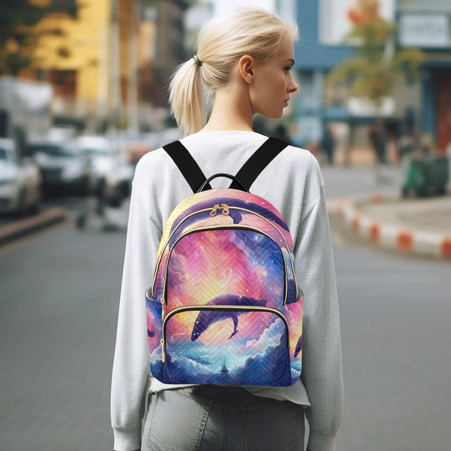 GAIGEO Fantasy Sea Of Clouds And Whale Woman's Fashion Backpack, Womens Travel Backpack for Airplane, Travel Backpack for Women, M