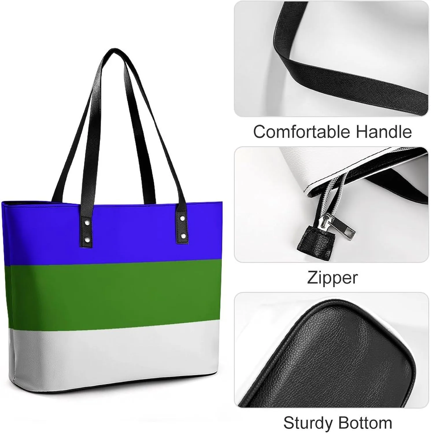 Georgia Flag Large Tote Bag for Women Stylish Leather Handbag with Zipper Closure