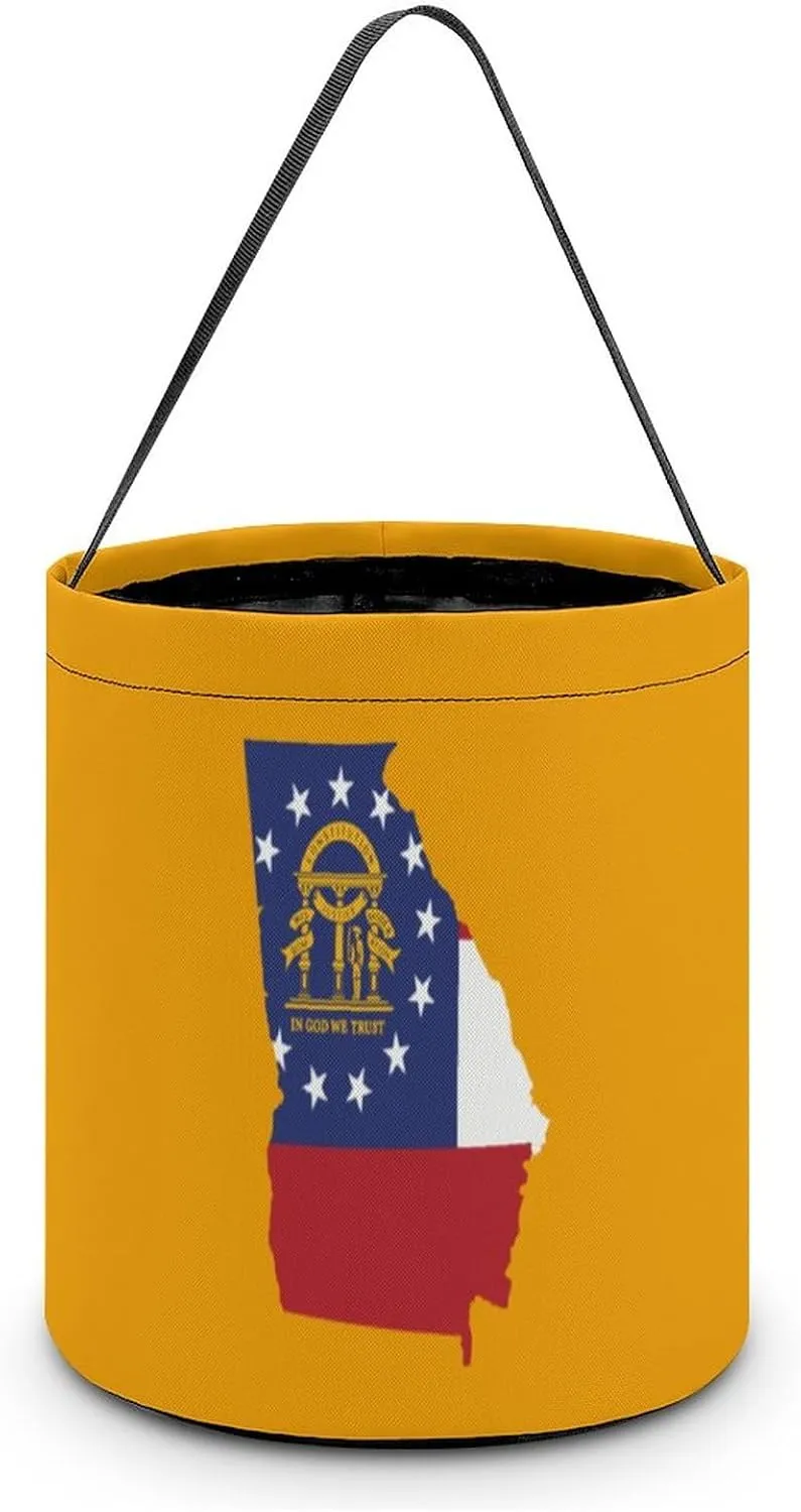 Georgia State Flag Map Halloween Easter Trick Or Treat Bags for Candy Funny Candy Bucket Tote Bag Reusable Gift Bags