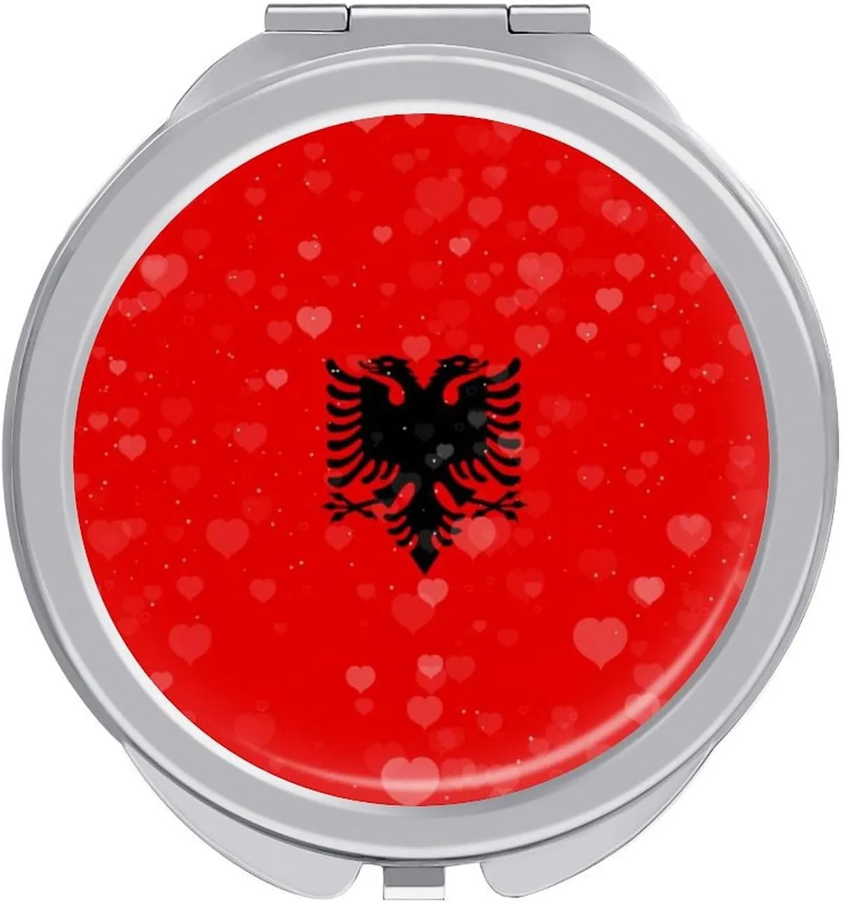 Glittering Heart Albania Compact Mirror Pocket Mirror Portable Mini Makeup Mirror Handheld Double-Sided Magnifying